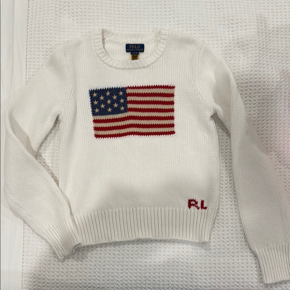 Polo by Ralph Lauren Women's White Sweater with Flag Design
